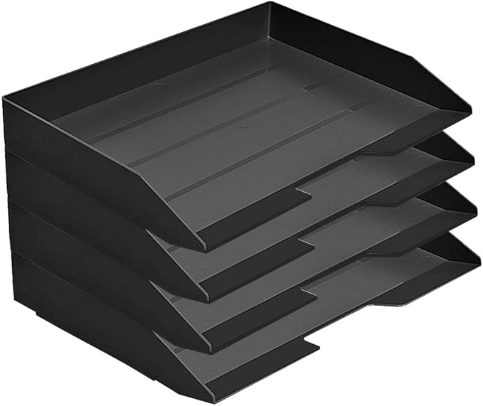 Acrimet Stackable Letter Tray 4 Tier Side Load, Plastic, Desktop File Organizer (Black Color)