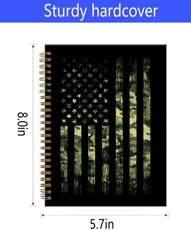 Spiral Journal Notebook,A5 Hardcover Lined Journals for Women Girl 6 x 8.3 in,120 Pages Thick Paper,Cute College Ruled Writing Notebook for Gifts Office Work School(American Flag Camouflage)