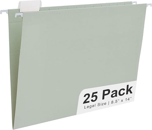 Y YOMA Legal Size - 25 Pack Colored Hanging File Folders Decorative Hanging Folder Cute Pretty File Folder for Filing Cabinet Office Home with 1/5-Cut Adjustable Tabs, Morandi Green