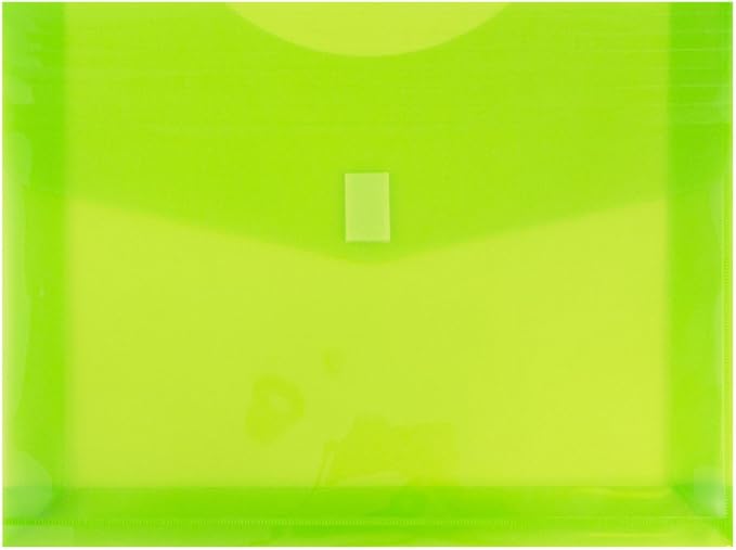 JAM PAPER Plastic Expansion Envelopes with Hook & Loop Closure - Letter Booklet - 9 3/4 x 13 with 2 Inch Expansion - Lime Green - 12/Pack