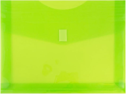 JAM PAPER Plastic Expansion Envelopes with Hook & Loop Closure - Letter Booklet - 9 3/4 x 13 with 2 Inch Expansion - Lime Green - 12/Pack