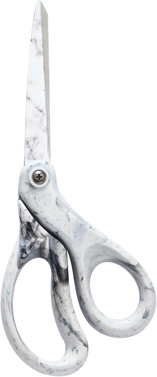LIVINGO 8 Inches Scissors for Office - Sharp Heavy Duty Shears All Purpose for Sewing Crafting Cutting Fabric Paper, Stainless Steel Blade, Smooth Handle, Marble White Color