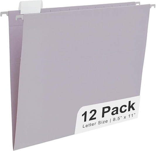 Y YOMA Letter Size - 12 Pack Colored Hanging File Folders Decorative Hanging Folder Cute Pretty File Folder for Filing Cabinet Office Home with 1/5-Cut Adjustable Tabs, Morandi Purple
