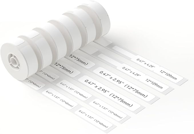 NIIMBOT D11 Label Maker Tape 6Rolls Label Paper 0.47" X 1.57" 0.47" X 2.95" 0.47" X 4.29", Compatible for NIIMBOT D11 D110 Label Printer, White Labels 6-Roll