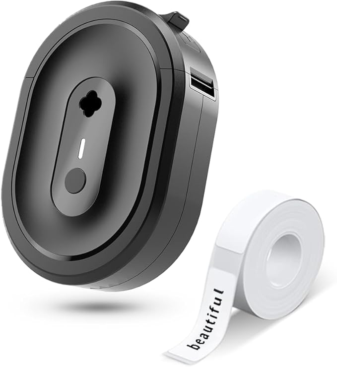 Mini Label Maker Machine with Tape, Small Portable Bluetooth Thermal Label Printer, Handy Wireless Inkless Sticker Printer for Home, Kitchen, Kids School Items, Classroom, Office Organization (Black)