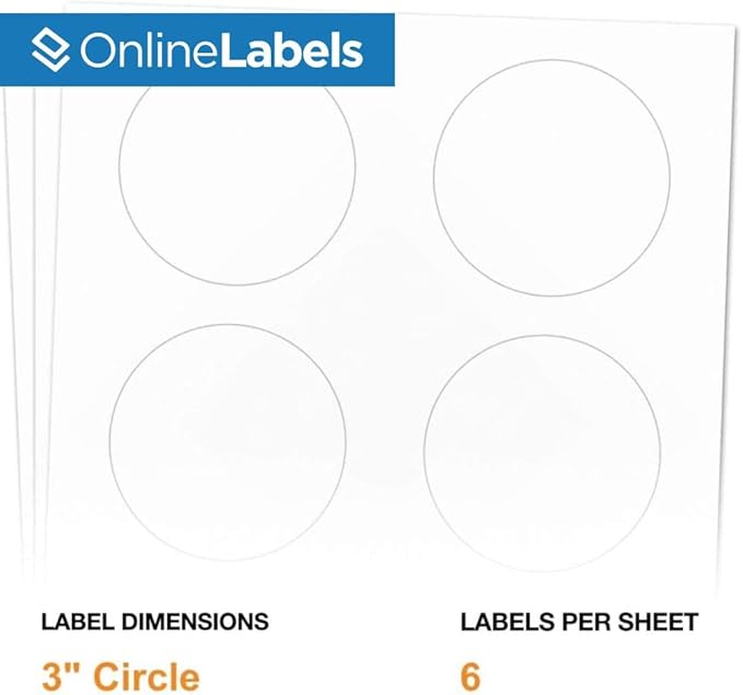 3 Inch Round Labels - Pack of 60 Circle Stickers, 10 Sheets - Inkjet or Laser Printer - Online Labels