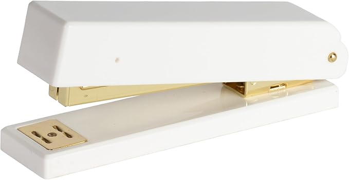 Blu Monaco White and Gold Stapler – Chic Desk Accessory with Smooth Metal Mechanism – Stylish Gold Office Supply for Home, School, and Work – Aesthetic White Essentials for Modern Desks