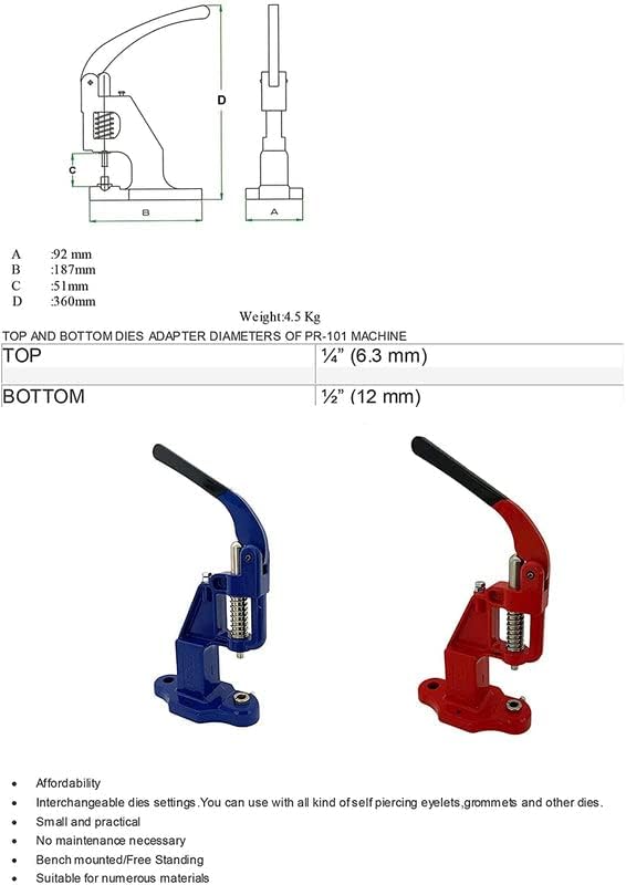 Hobby Trendy Hand Press with 1000 Sets of Iron 9mm Double Capped Rivets with Dies and Hole Punch(Navy Press,Combo(Colorsx250) Rivets)