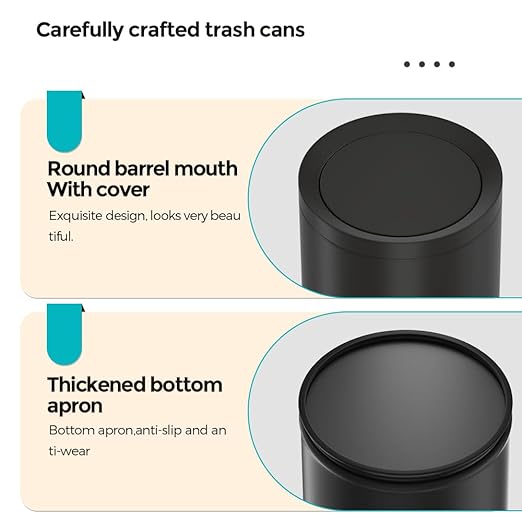 3.1Gallon/12L Modern Metal Bathroom Trash Can with Lid,Light Luxury,Elegant Waste Basket,Black Garbage Can,for Bathroom,Bedroom,Living Room, Kitchen,Office,Bank (12L-Black)
