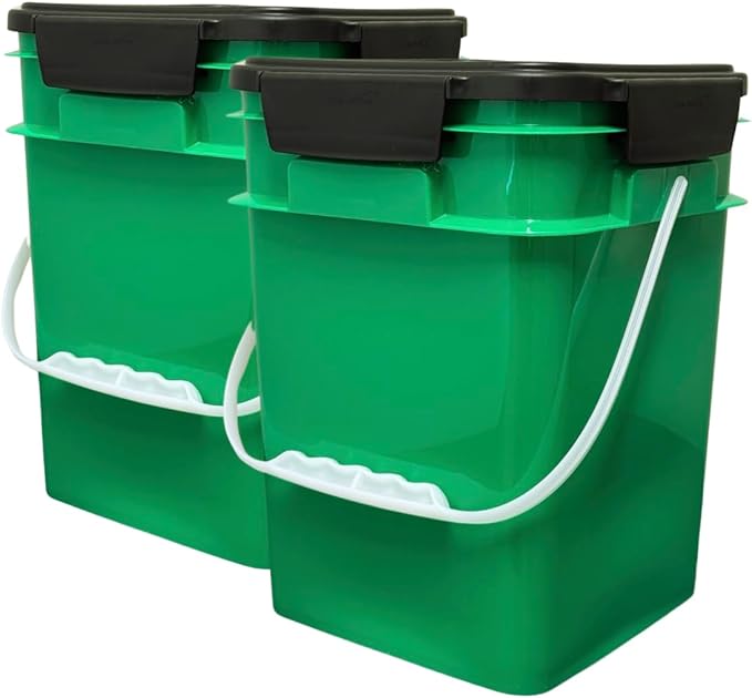 House Naturals 4 Gallon Square Buckets with lids- Made in USA Container- Pack of 10 (Green - Black lids)