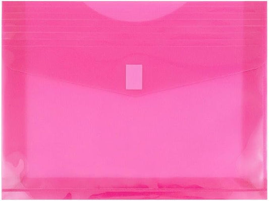 JAM PAPER Plastic Expansion Envelopes with Hook & Loop Closure - Letter Booklet - 9 3/4 x 13 with 2 Inch Expansion - Fuchsia Pink - 3/Pack