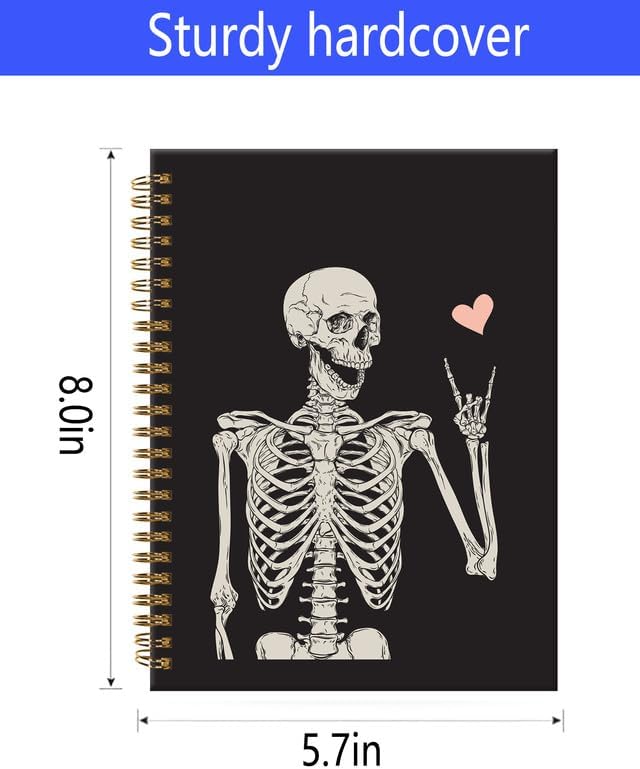 Spiral Journal Notebook,A5 Hardcover Lined Journals for Women Girl 6 x 8.3 in,120 Pages Thick Paper,Cute College Ruled Writing Notebook for Gifts Office Work School(Skull Heart)