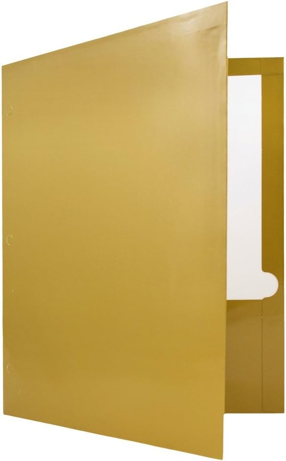 JAM PAPER Laminated Two Pocket Glossy 3 Hole Punch School Folders - Letter Size - High Gloss Gold - Bulk 25/Pack