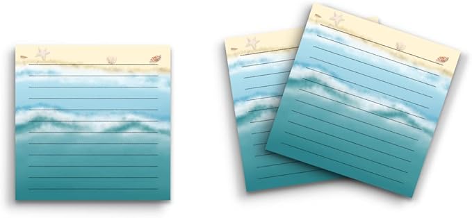 Butler in the Home Sticky Notes 3 Pack 3"x3" 50 Sheet Count Per Pad, Beach Waves Sand Seashells, Cute Funny Memo Note Pads Stationery Journal Planner Paper