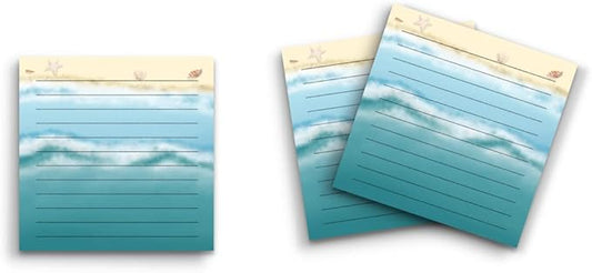 Butler in the Home Sticky Notes 3 Pack 3"x3" 50 Sheet Count Per Pad, Beach Waves Sand Seashells, Cute Funny Memo Note Pads Stationery Journal Planner Paper
