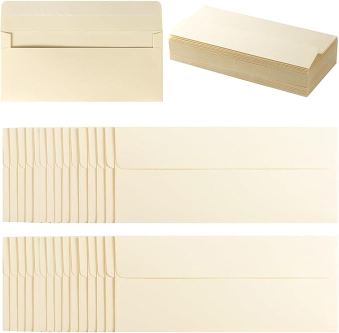 100 Pack Colorful #10 Business Envelopes Self Seal Standard Envelopes for Office Checks, Business, Letter Mailing Invoices, 4.13 x 9.49 Inches (Cream Color)