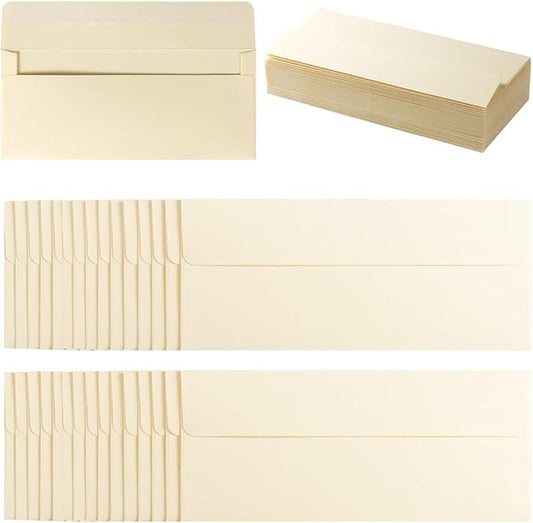 100 Pack Colorful #10 Business Envelopes Self Seal Standard Envelopes for Office Checks, Business, Letter Mailing Invoices, 4.13 x 9.49 Inches (Cream Color)