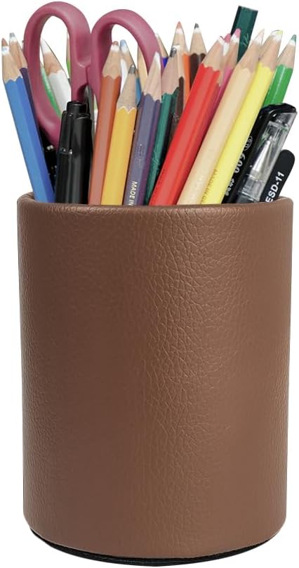 Pen Holder for Desk Pencil Organizer Cute Cup Holders Aesthetic (Brown, 3.94" x3.15" x3.15")