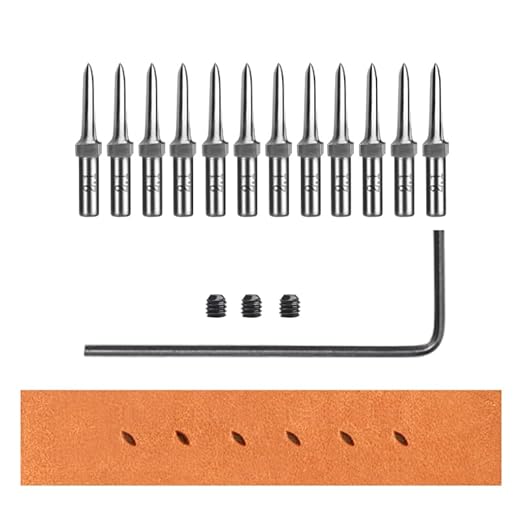 WUTA 3nd Removable Round Hole Pricking Irons, Professional Working Hole Punch Set for DIY Leather Craft（12 x Olive Hole Head）