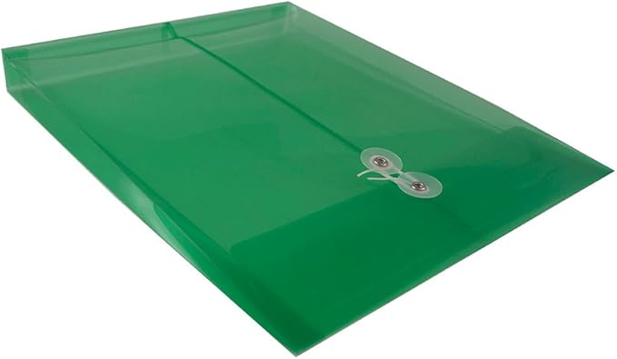 JAM PAPER Plastic Envelopes with Button & String Tie Closure - Letter Open End - 9 3/4 x 11 3/4 - Green - 12/Pack