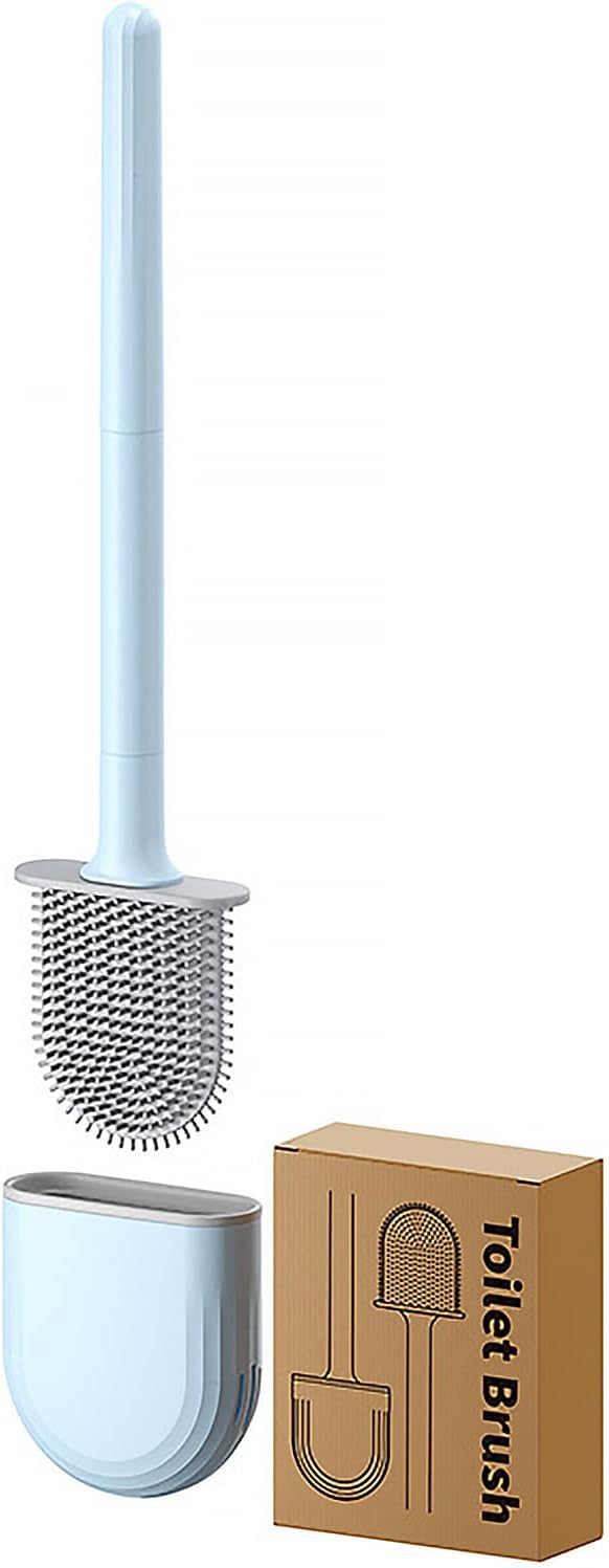 Kucucyle Mini RV Silicone Toilet Brush with TPR Bristles & ABS Detachable Handle Set, Flexible 360°Deep Cleaners Brushes, Wall-Mounted Design for Space-Saving RV Bathrooms Toilet Bowl Brush (Blue)
