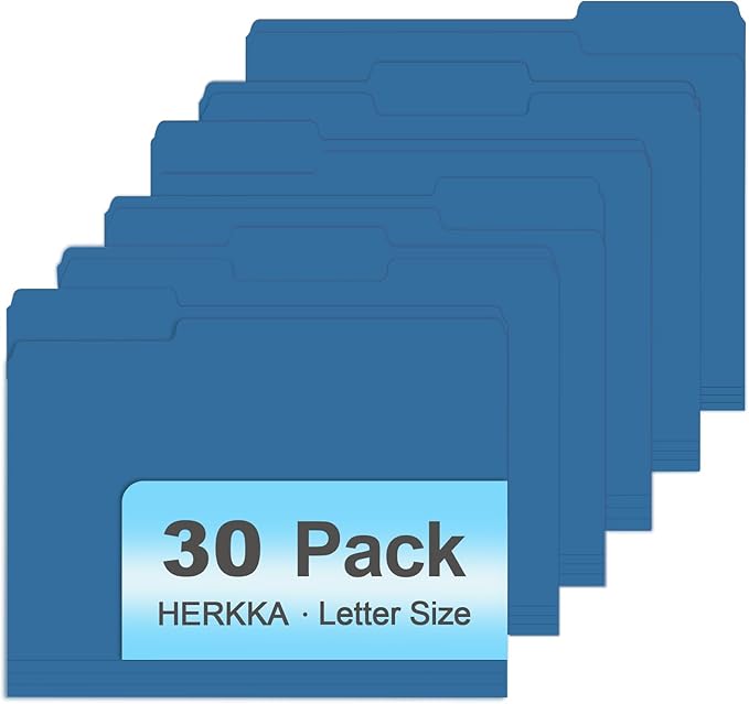 File Folder, HERKKA 30 Pack 1/3 Cut Tab File Folders, File Folders Great for Organizing and Filing, Letter Size, Navy