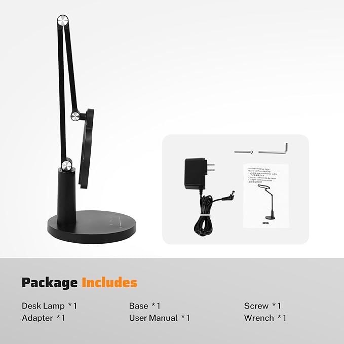 Desk Lamp for Home Office, Video Conference Light with Adjustable Arm, LED Desk Lamp for Working, Studying and Reading, Large Lighting Range, 10 Brightness Levels