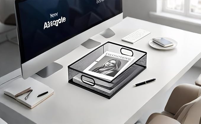 2 Pcs Heavy-Duty Metal Mesh Desk Organizer Tray, A4 Large Office Storage Box Set, 12.6X 9.1 x 2.8Inches, Large Capacity for Home and Office Supplies