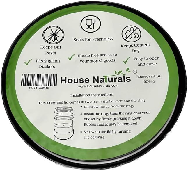 House Naturals 2 Gallon Black Bucket with Green Screw on Lids, Food Grade, Made in USA containers (Black with Green lids)