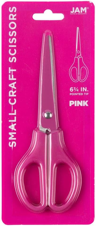 JAM PAPER Arts & Crafts Scissors - 6 3/4 Inch - Fuchsia Pink - Ergonomic Handle & Stainless Steel Pointed Tip Blades - Sold Individually