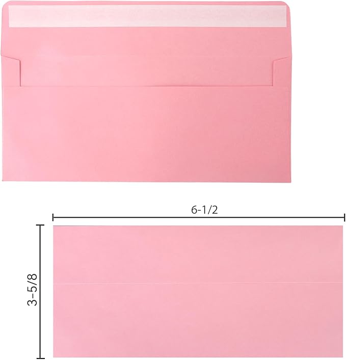 50 packs #6 3/4 Business envelopes, pink envelopes, self-sealing standard envelopes, suitable for personal and business, checks, mailing letters, invoices (3-5/8 X 6-1/2 Inches)