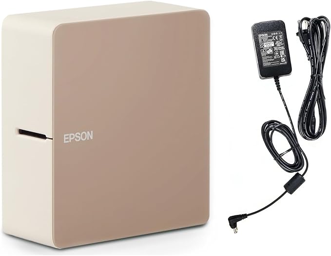 LABELWORKS Epson LW-C610PXADPT Fall Bundle - Label Maker, Adapter, & Black on Orange and Black on Beige PET Tape