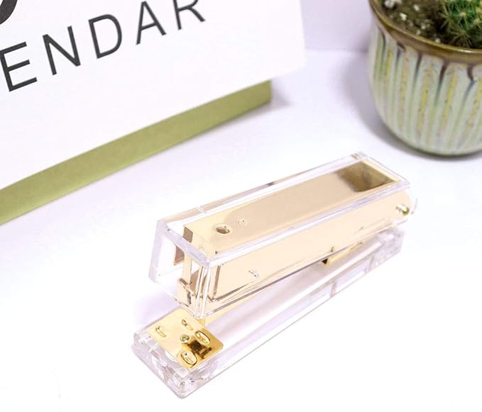Stapler and Tape Dispenser Kit Acrylic Desk Organize Accessories Scissors Clear Tape Dispenser Gold Stapler Office Supplies