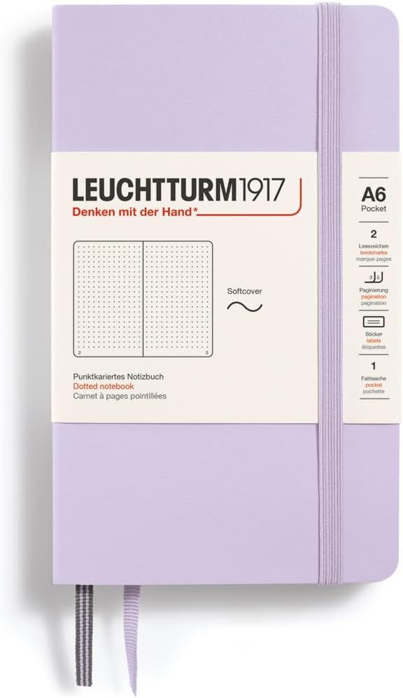 LEUCHTTURM1917 - Notebook Softcover Pocket A6-123 Numbered Pages for Writing and Journaling (Dotted, Lilac)