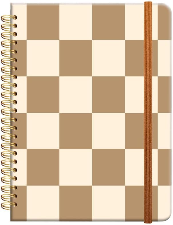 Ruled Spiral Writing Notebook,A5 Hardcover Lined College Journal for Women Lady Girl,Strong Twin-Wire Binding with Premium Paper,8.4" X 6",Perfect for School,Office,Home Gifts(Coffee Checkerboard)