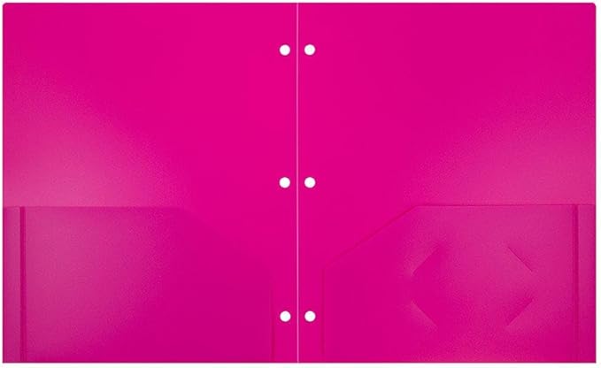 JAM PAPER Heavy Duty Plastic 3 Hole Punch Pocket Folders - Extra Tough School Folders - Fuchsia Hot Pink - 3/Pack
