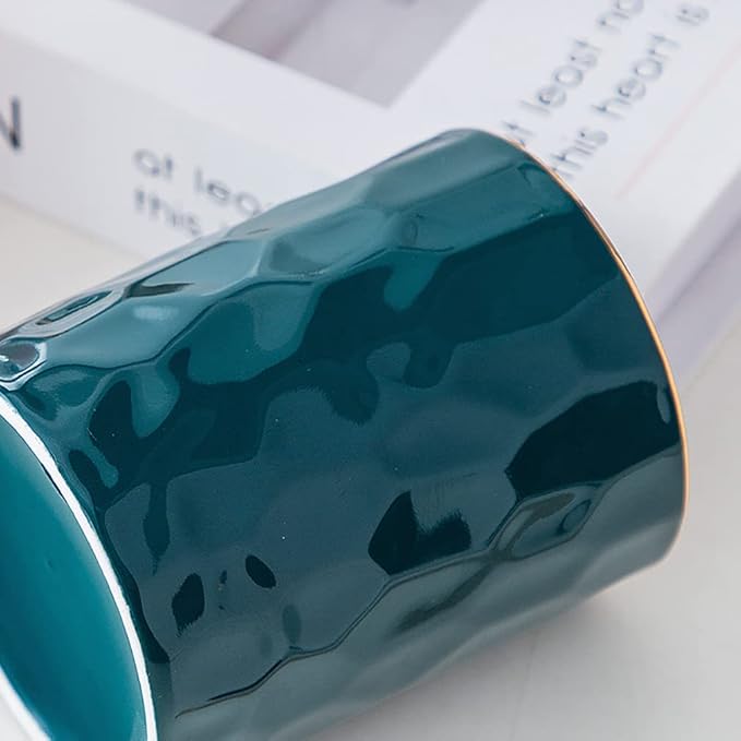 Ceramic Pen Holder Stand Cup Pencil Holder Organizer Makeup Brush Holders for Home Office Desk (Dark-Green)