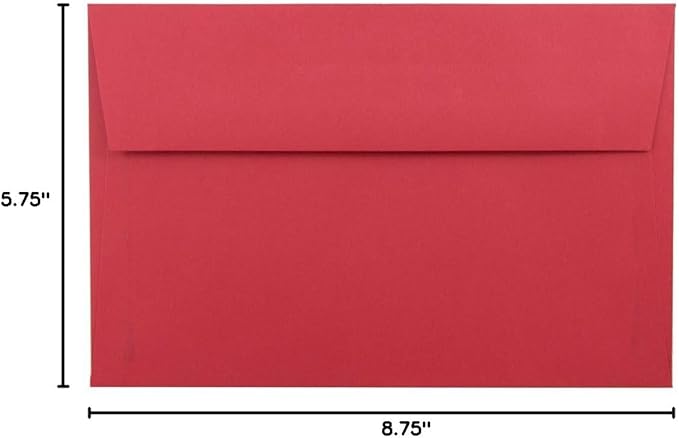 JAM PAPER A9 Colored Invitation Envelopes - 5 3/4 x 8 3/4 - Red Recycled - 50/Pack