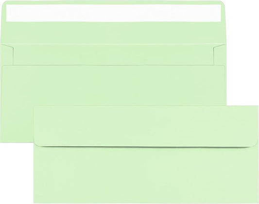50 Pack Light Green #10 Business Envelopes, Standard Envelopes Self Seal, 4 1/8 x 9 1/2 Inch Letter Size Business Mailing Envelopes for Checks Invoices Statements Baby Shower Wedding Birthday