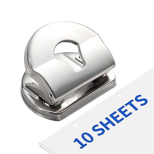 Paper Hole Puncher 2 Hole Punch, 10 Sheets Capacity, Without Base, Silver