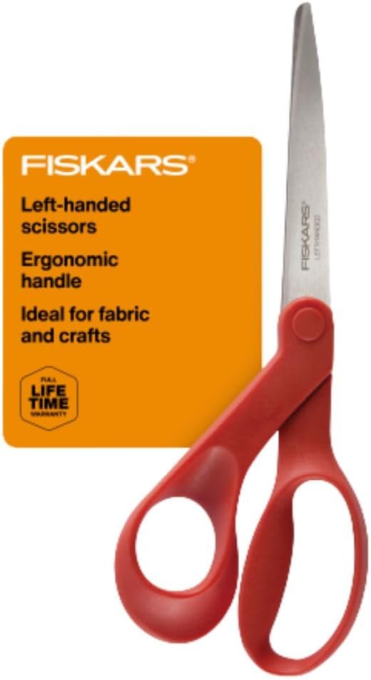 Fiskars All-Purpose Left-Handed Scissors, Gifts for Mom, Ergonomically Contoured, Stainless Steel, 8", Red
