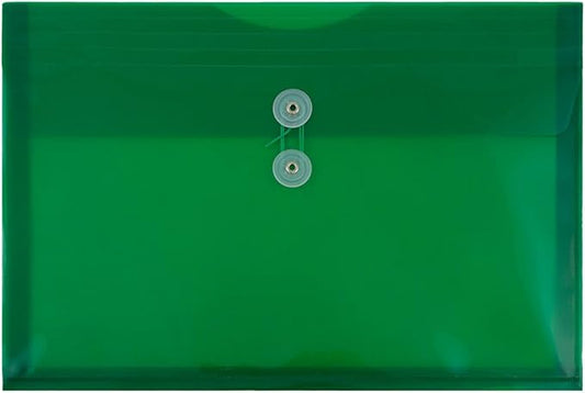 JAM PAPER Plastic Envelopes with Button & String Tie Closure - Legal Booklet - 9 3/4 x 14 1/2 - Green - 12/Pack