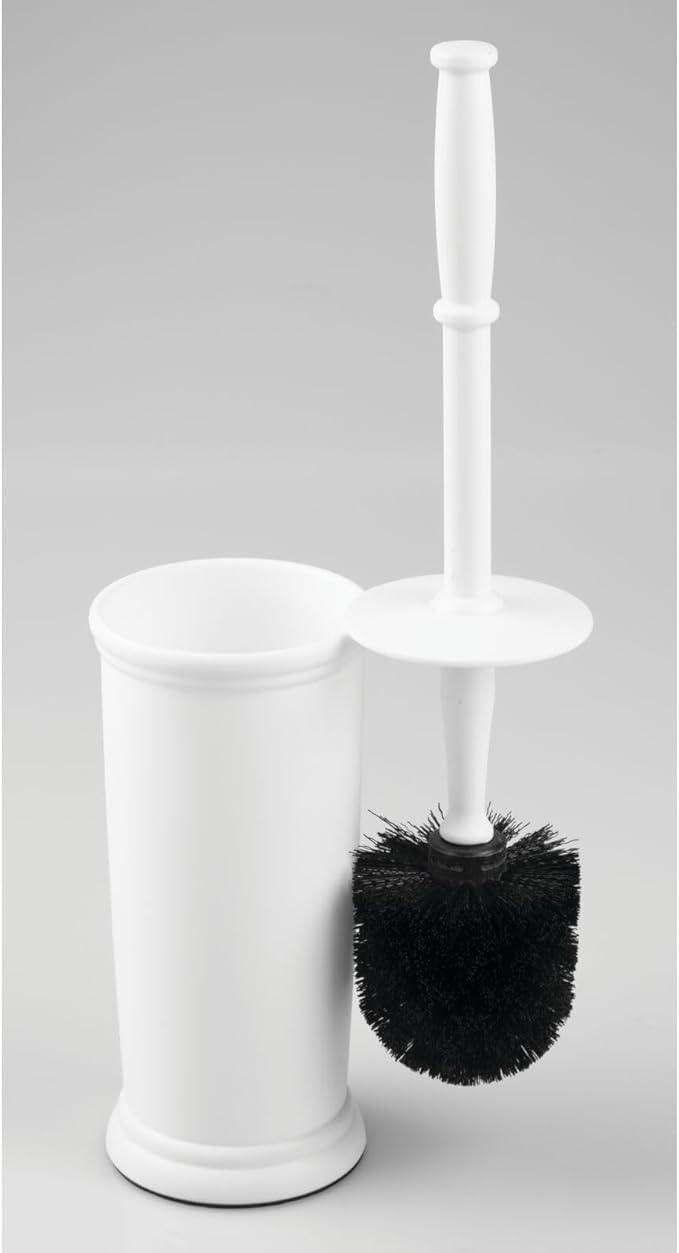 mDesign Toilet Bowl Brush and Holder - Covered Bathroom Brush - Standing Scrubber in Modern Holder - Compact, Space Saving, Deep Cleaning - White