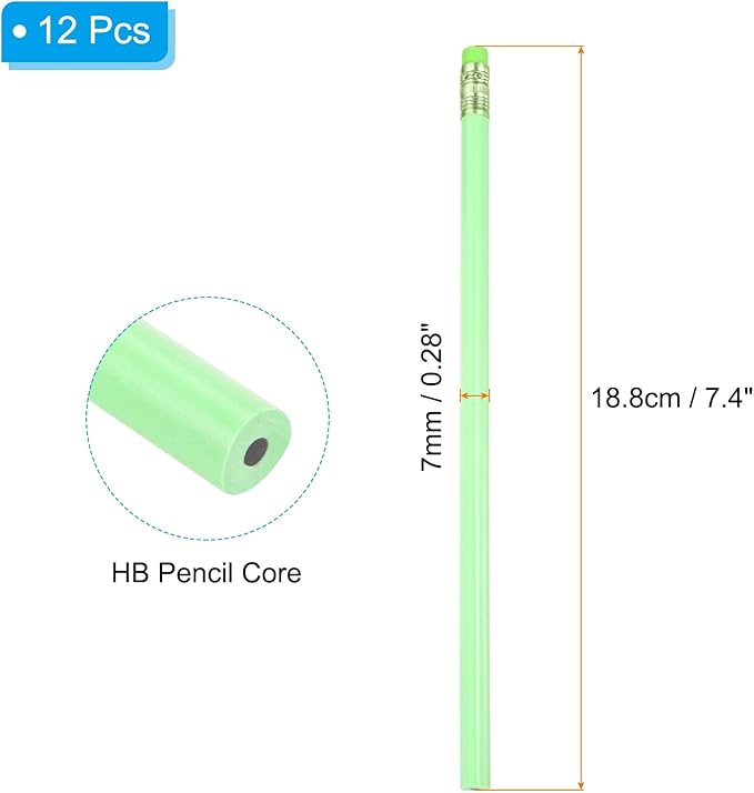 PATIKIL Round Pencils, 12 Pcs Triangle HB Graphite Pencil Wooden Pencils with Eraser for Classroom Office Writing Drawing Supplies, Green
