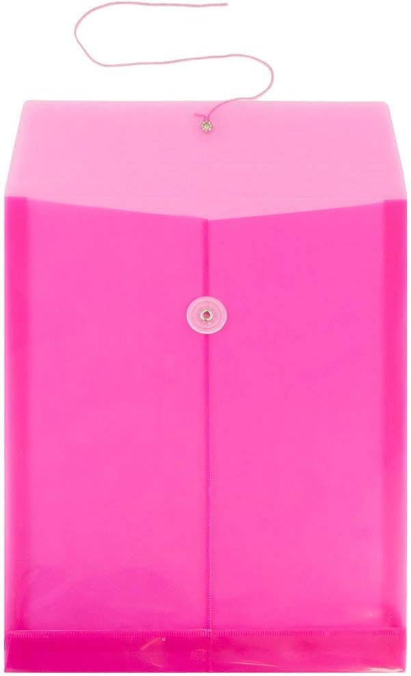 JAM PAPER Plastic Envelopes with Button & String Tie Closure - Letter Open End - 9 3/4 x 11 3/4 - Assorted Colors - 6/Pack