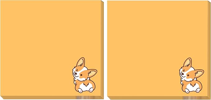 2 Pack Sticky Notes 3x3 Inches, Bright Cute Strong Sticking Power, Easy to Post for Home, Office, 80sheets/Pads, Cute Corgi 2