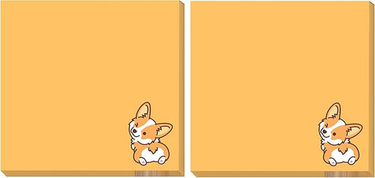 2 Pack Sticky Notes 3x3 Inches, Bright Cute Strong Sticking Power, Easy to Post for Home, Office, 80sheets/Pads, Cute Corgi 2