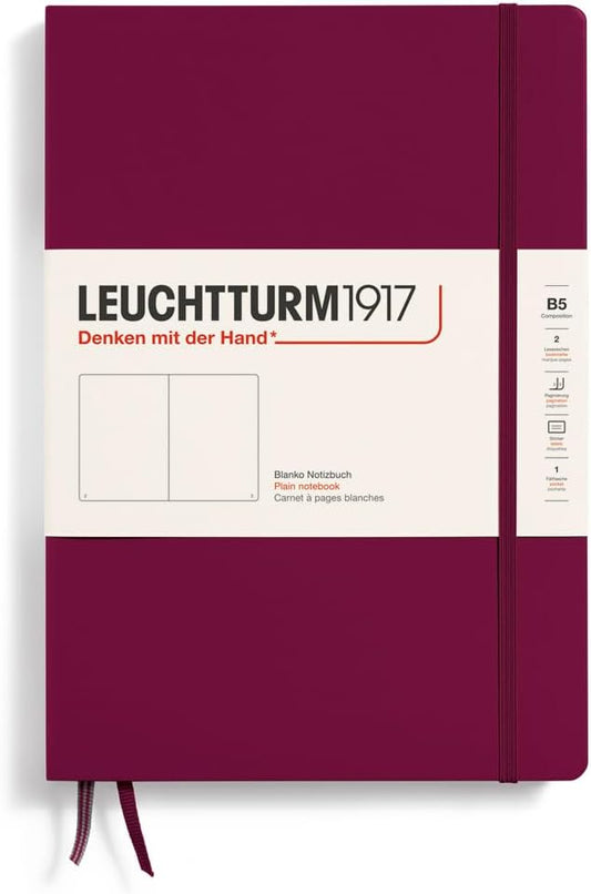 LEUCHTTURM1917 - Notebook Hardcover Composition B5-219 Numbered Pages for Writing and Journaling (Port Red, Plain)