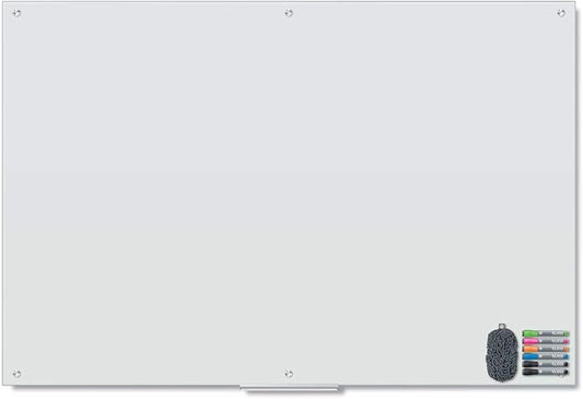 U Brands Magnetic Glass Dry Erase Board, Office Supplies, White, with Eraser, Markers, Magnet, 18” Tray, 5mm, 48” x 72”