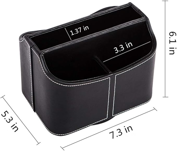 PU Leather Remote Control Holder Rotate 360 degrees Desk Organizer Storage Box for Remote Caddy,TV Guide, Mobile Phone, Pen,Stationery and Media Storage,Bedside Table Organizer(Black)